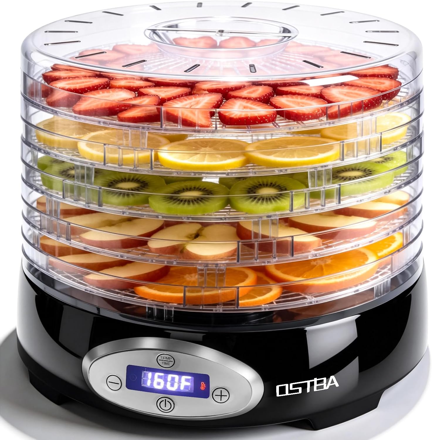 OSTBA Food Dehydrator, 5 BPA-Free 12.2" Trays, Adjustable Temp 95–160℉, 48H Timer, 420W Food Dryer for Fruits, Veggies, Jerky, Herbs, Home Use, BPA-Free
