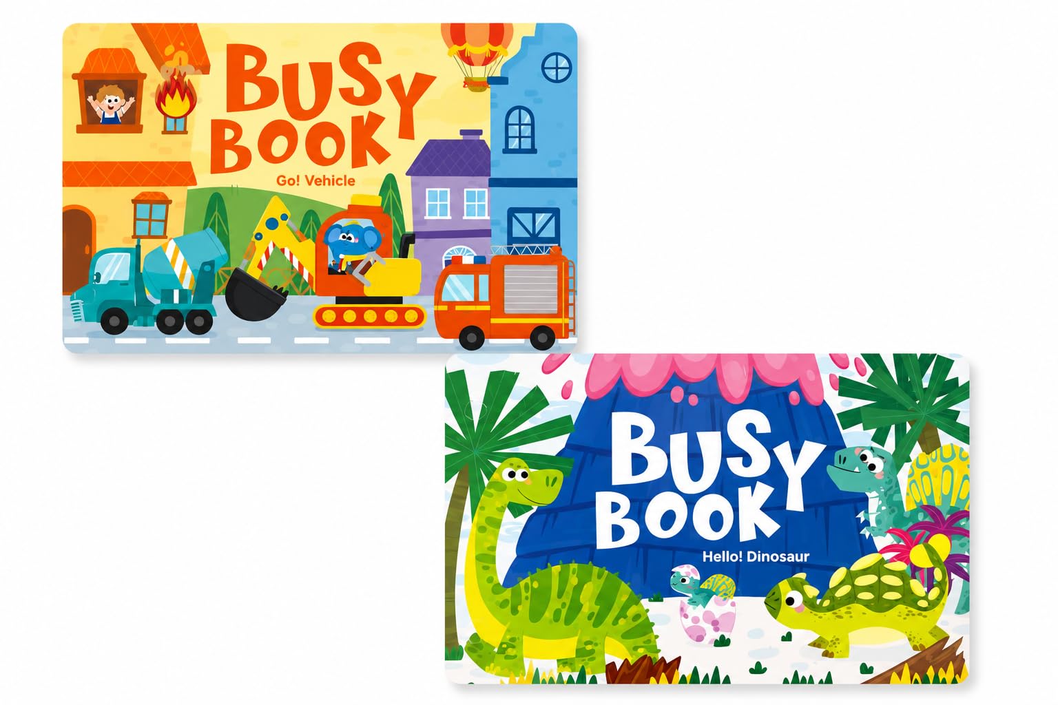 Busy Book for Toddlers & Early Learners, Montessori Learning Toy with Reusable Stickers, Fine Motor Skills, Travel Toy (Vehicles&Dinosaurs)