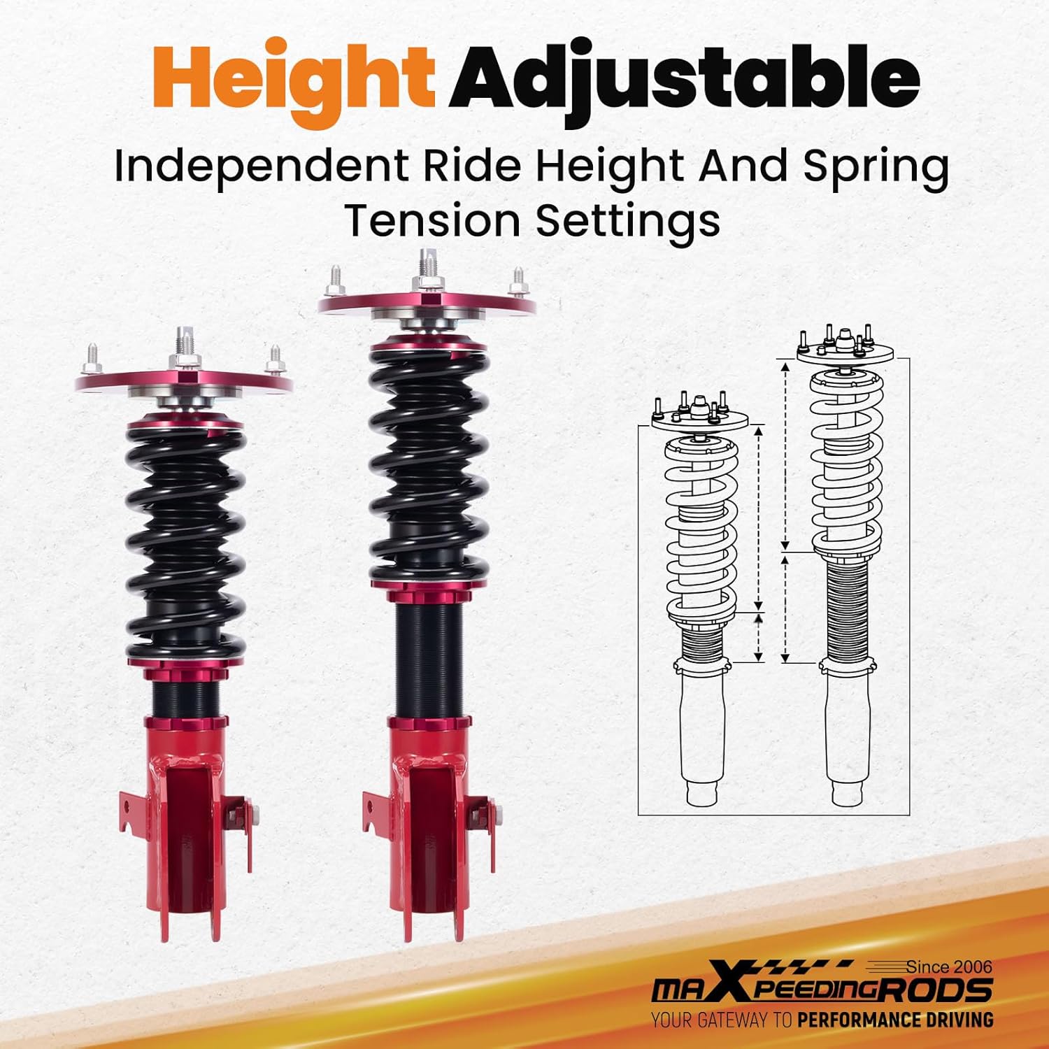 maXpeedingrods Coilovers for Subaru WRX 2015-2021, for WRX STI 2015-2021, Height Adjustable Full Coilover, Suspension Kit, Preset Damping Shock Absorber Struts, Lowering Kit Red