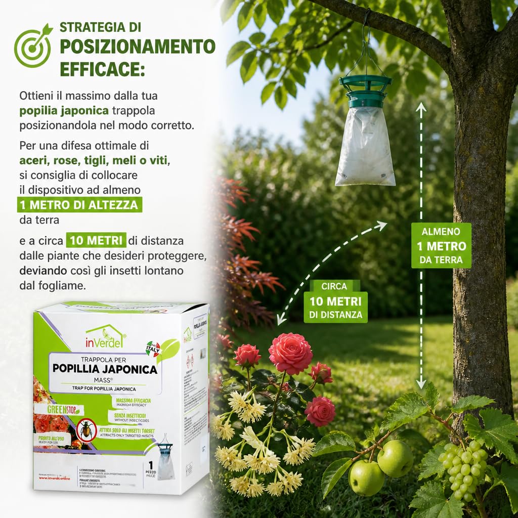 Sandokan, 2 Trappole Popillia Japonica a Feromoni,Alternativa Naturale Insetticida per Popillia,Cattura Insetti con Attrattivo Floreale e 3 Sacchetti Compostabili, Made In Italy