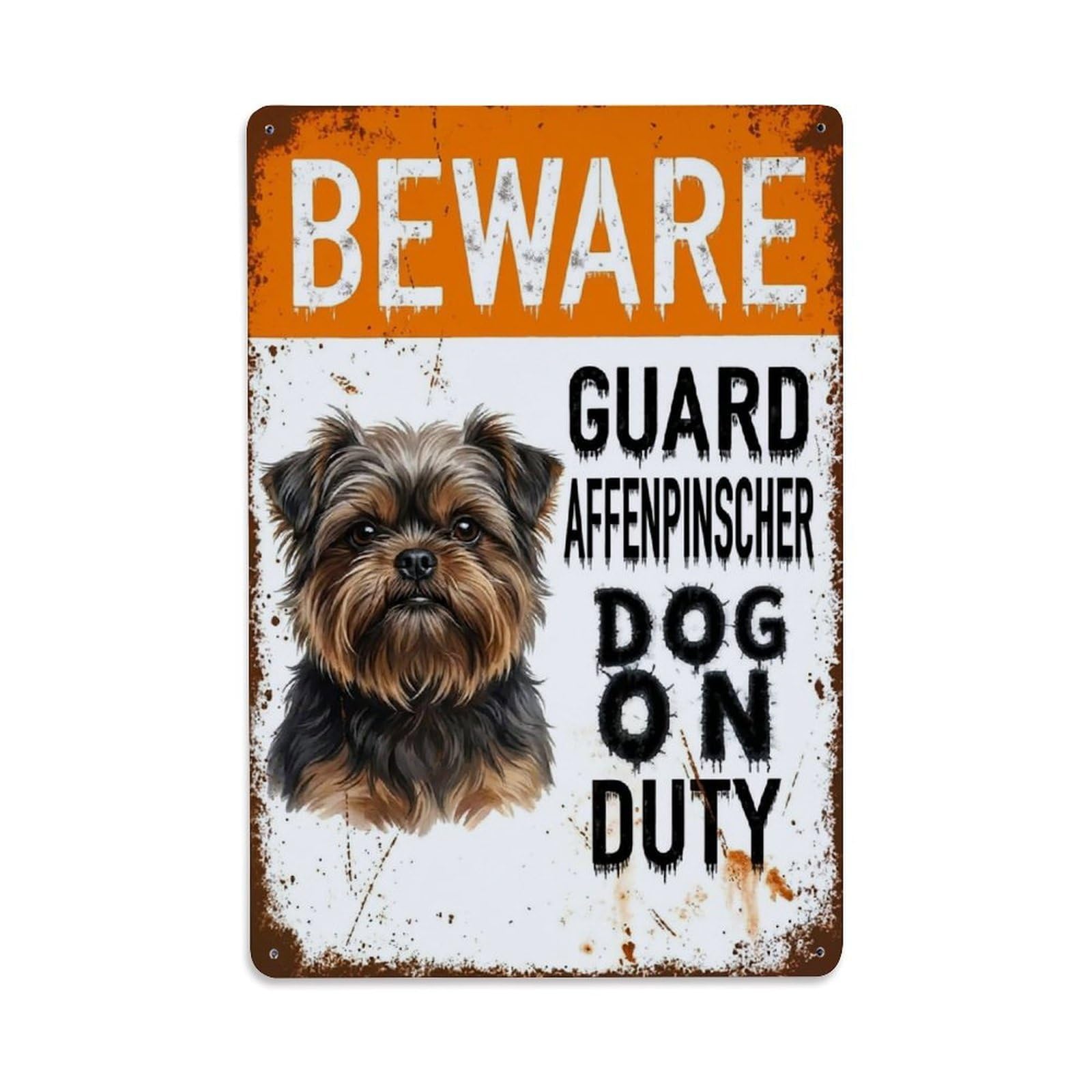 Vintage Funny Affenpinscher Guard Beware of Dog Passage Metal Tin Sign Plaque Wall Decor for Cafe, Club Bar, Office, Garden Metal Poster 8x12Inch