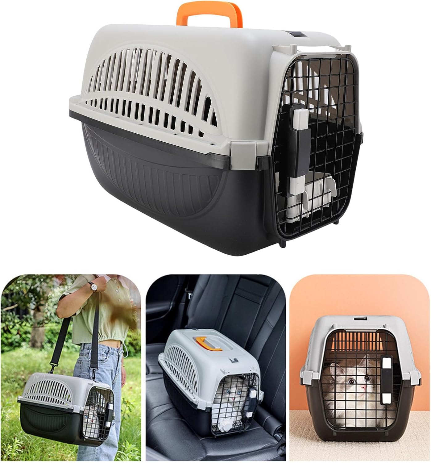 Diydeg Pet Carrier for Travel, Lightweight Hard Sided Cat Carrier with Handle & Water Container, Ventilated Design, Easy Assembly, Portable Dog Crate for Outdooor Indoor (Black)
