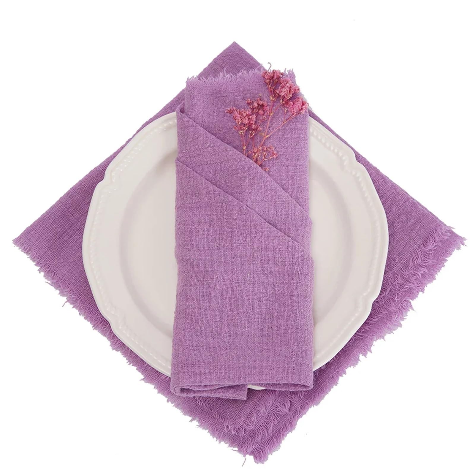 Cotton Table Napkins, Burrs 50pcs 32x32cm Multicolor Gauze Tea Towel Wedding Decor(Purple)