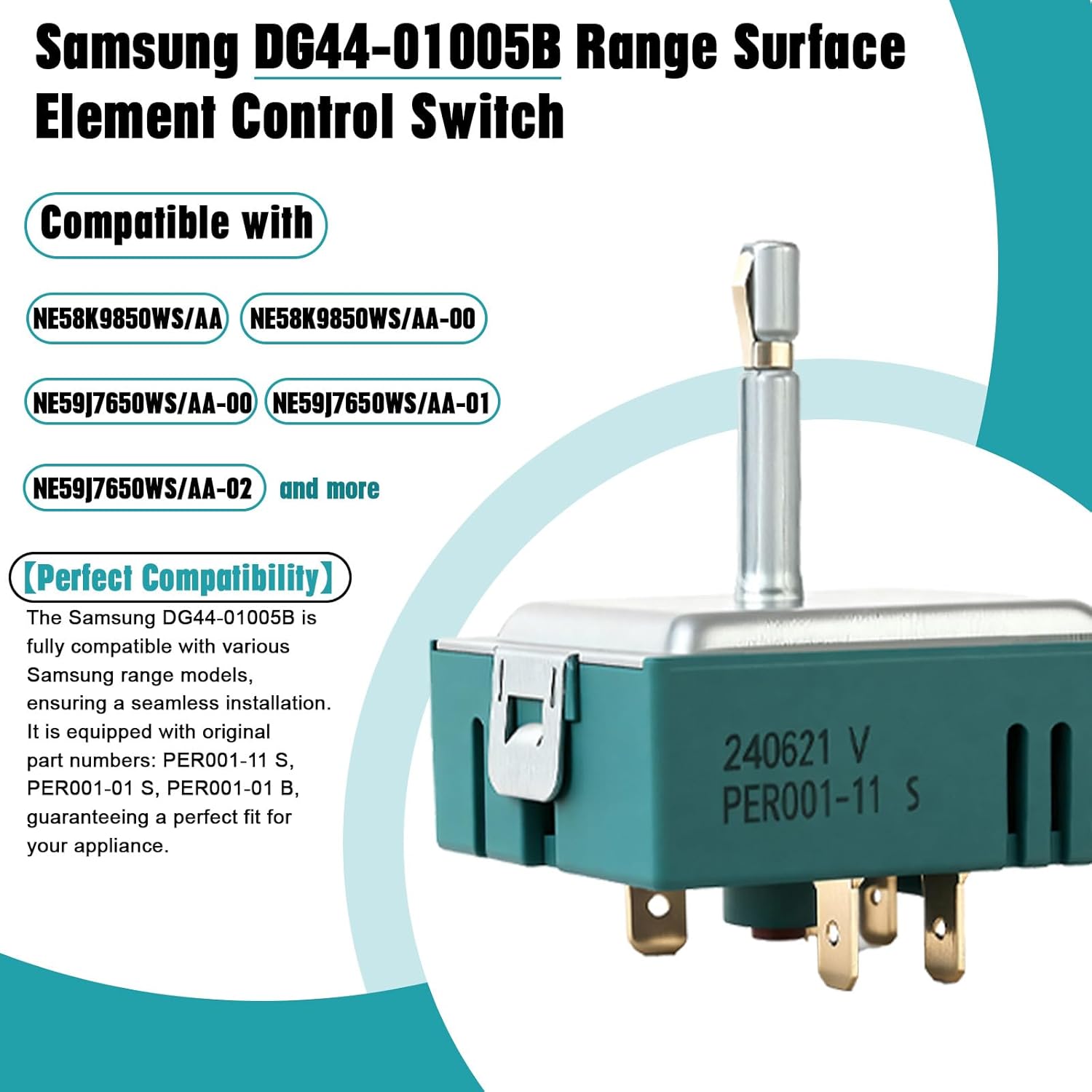 DG44-01005B Samsung Dual Range Infinite Control Switch,Replaces DG44-01005A.Fit for Samsung Oven/Stove .Original production number PER001-11 S, PER001-01 S, PER001-01 B