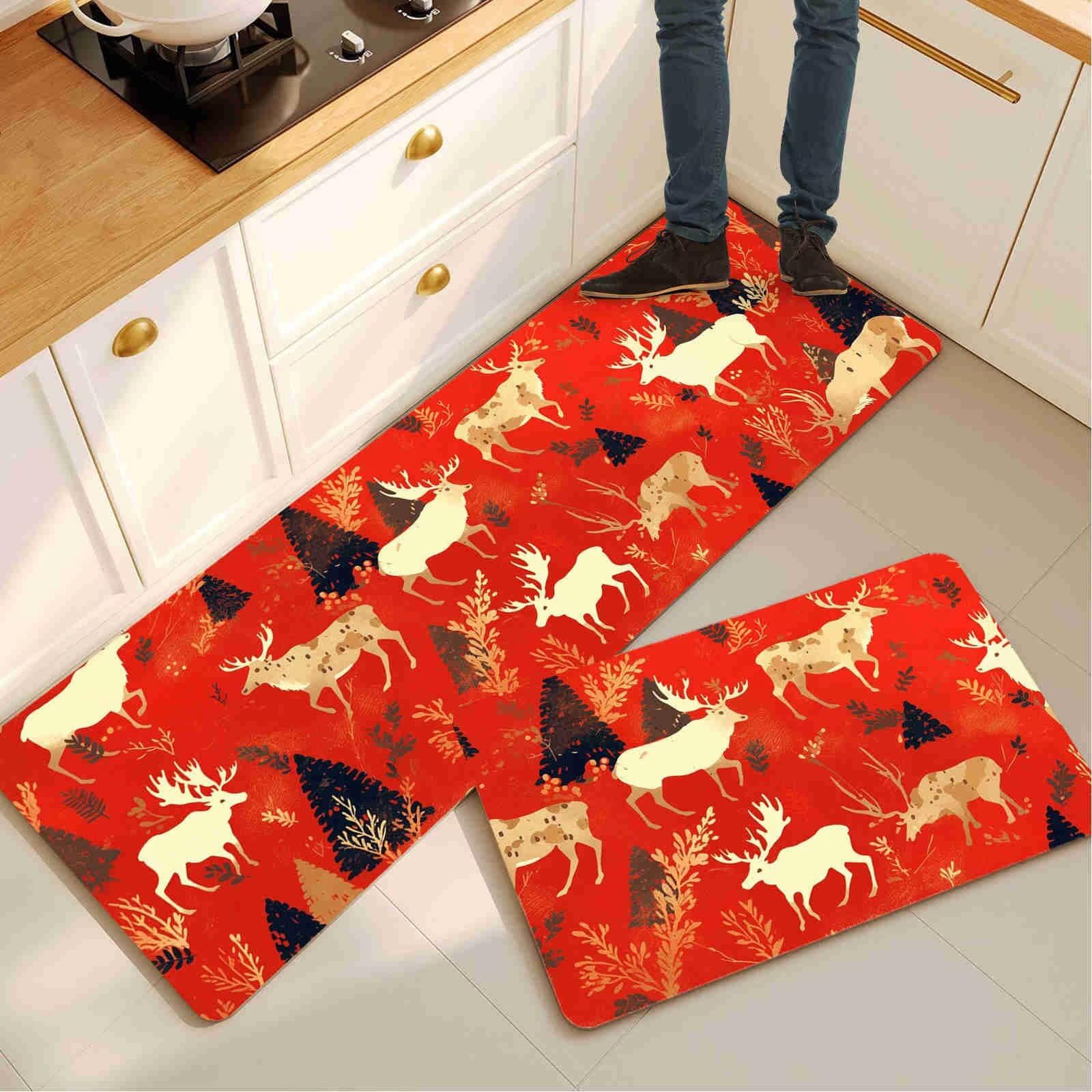 Tapis de cuisine devant evier lot de 2 rouge lavable pour un sol de couloir propre