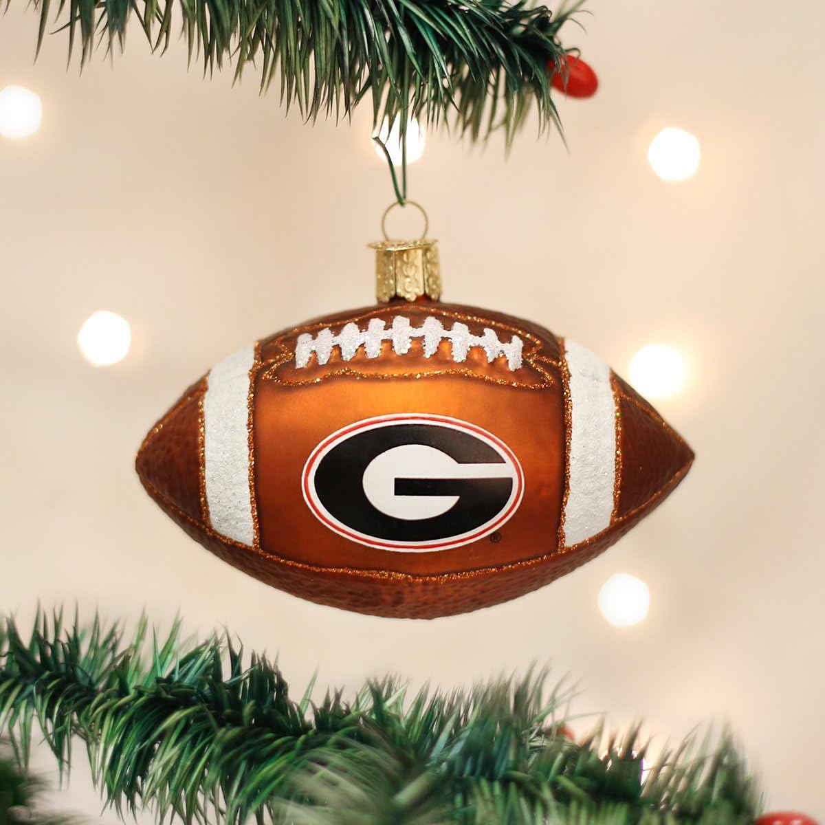 Old World Christmas University of Georgia Football Glass Blown Ornament for Christmas Tree, Handcrafted Holiday Decoration, University Collection