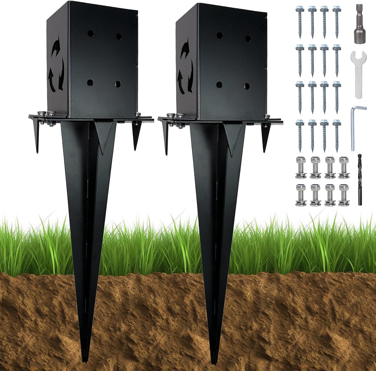 2 Pcs 4"x4" Fence Post Anchor,（Inner Size 3.9"x3.9"）,Metal Fence Post Anchor Ground Spike for Outdoor Support Deck,Fence,Porch,Railing,Bird Feeder,Mailbox