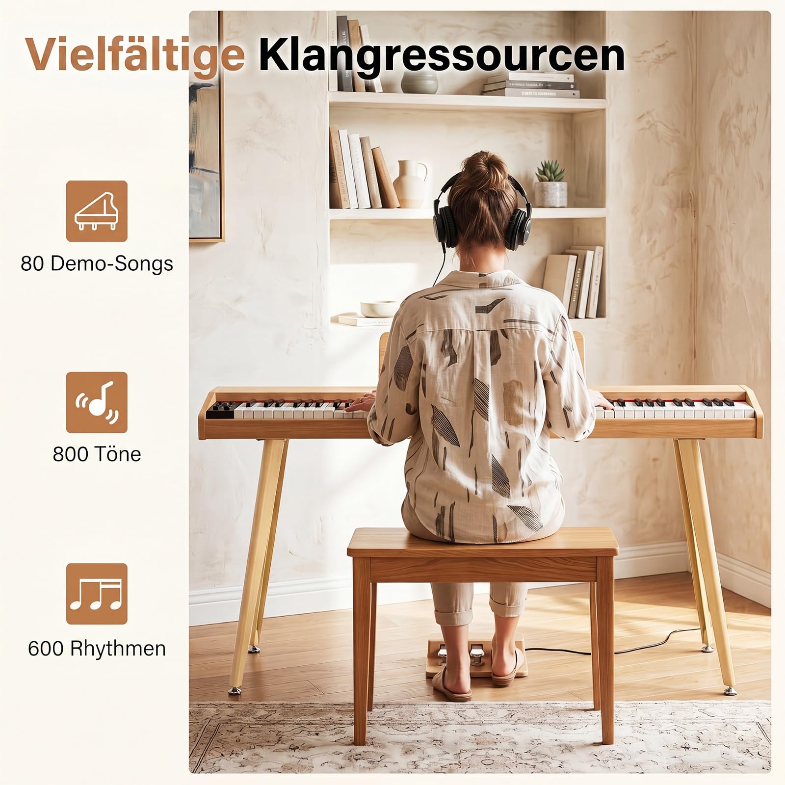 COSTWAY 88 Tasten Digitalpiano, E-Piano mit Ständer halbgewichtete Tastatur | klavier mit 3 Pedale, 800 Klänge, 600 Rhythmen, USB-MIDI-Anschluss, Notenständer, Keyboard für Anfänger & Hausgebrauch