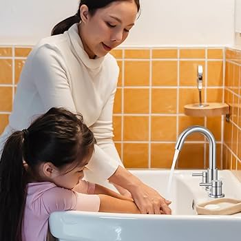 mamaAQ白301 Qomolangma Bathroom Faucets for Sink 3 Hole, 8 inch