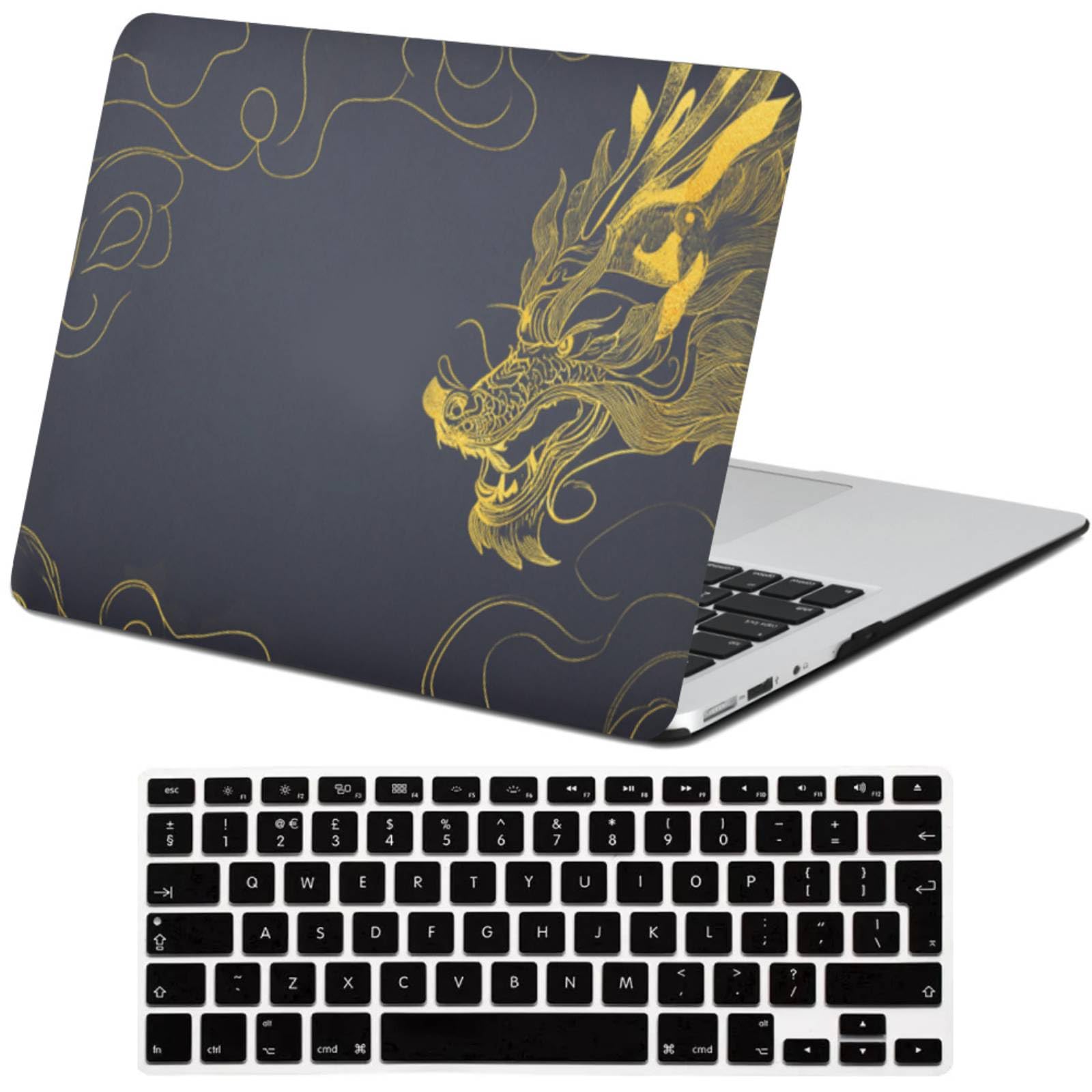 Carcasa MacBook Pro 13 A1278 de alta resistencia estilo dragón de oro con protector teclado 8
