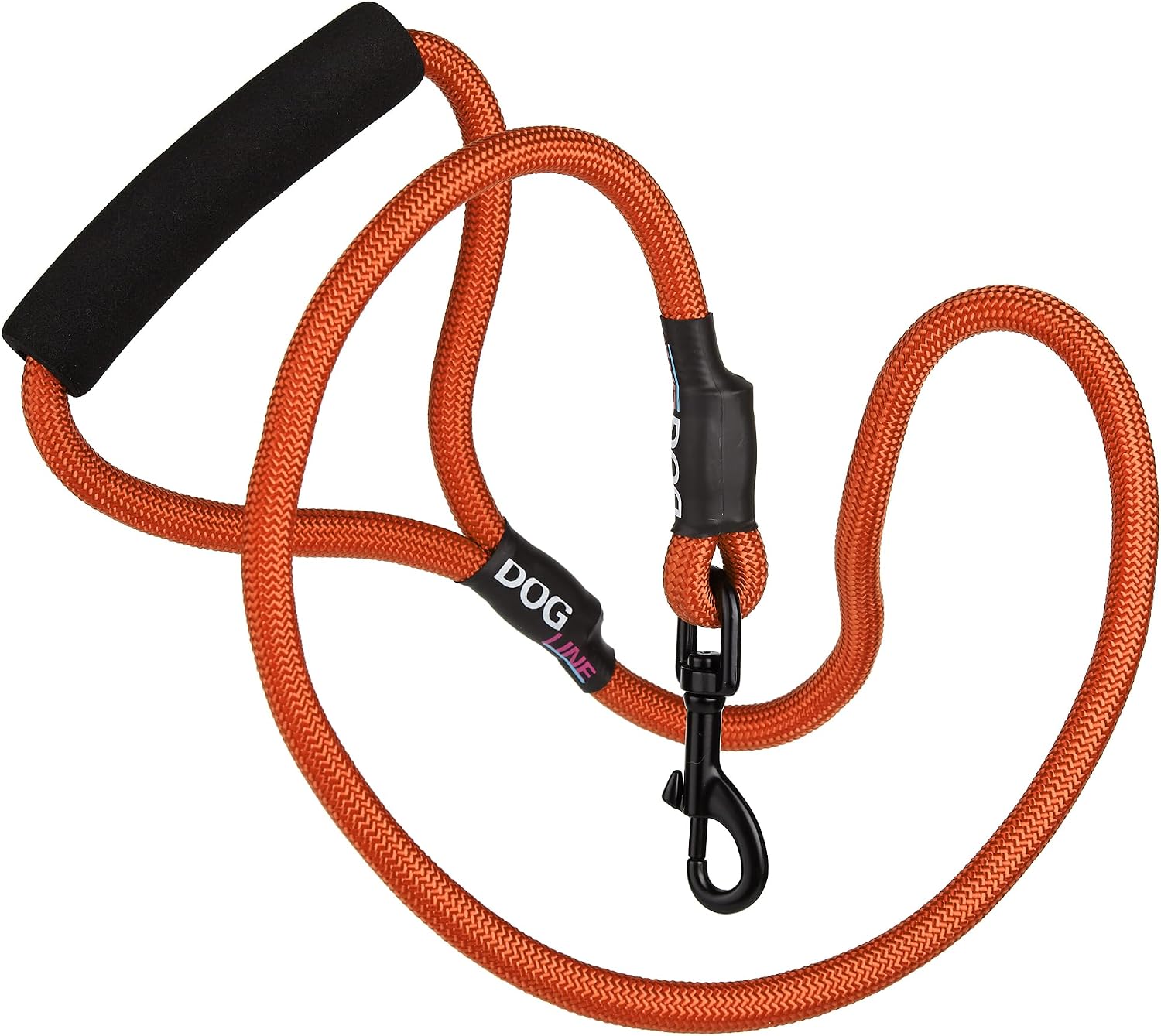 Dogline Round Nylon Leash - Heavy Duty Dog Rope Lead with Soft Neoprene Handle for Small, Medium and Large Dogs, W 1/2" x L 6 ft - Orange