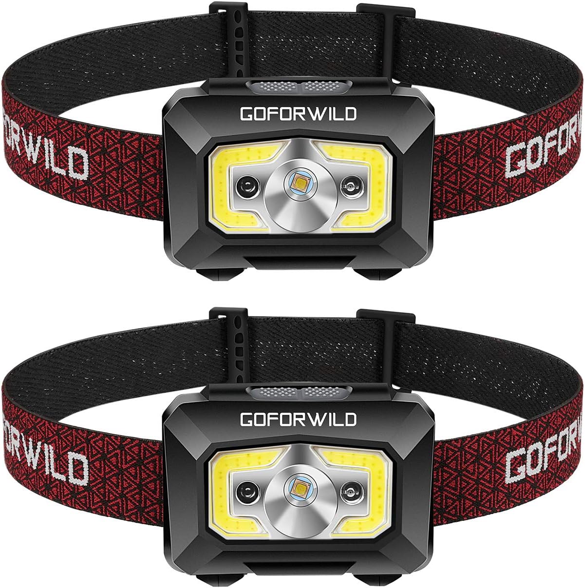 GOFORWILD Rechargeable Headlamp, COB Enhanced Headlamp, 500 Lumens Ultra Bright Rechargeable Flashlight, Red Light and Motion Sensor, Waterproof, for Camping, Hiking, Outdoors (2 Pack)