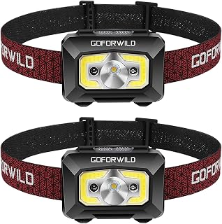 Rechargeable Headlamp, COB Enhanced Headlamp, 500 Lumens Ultra Bright Rechargeable Flashlight, Red Light and Motion Sensor, Waterproof, for Camping, Hiking, Outdoors (2 Pack)