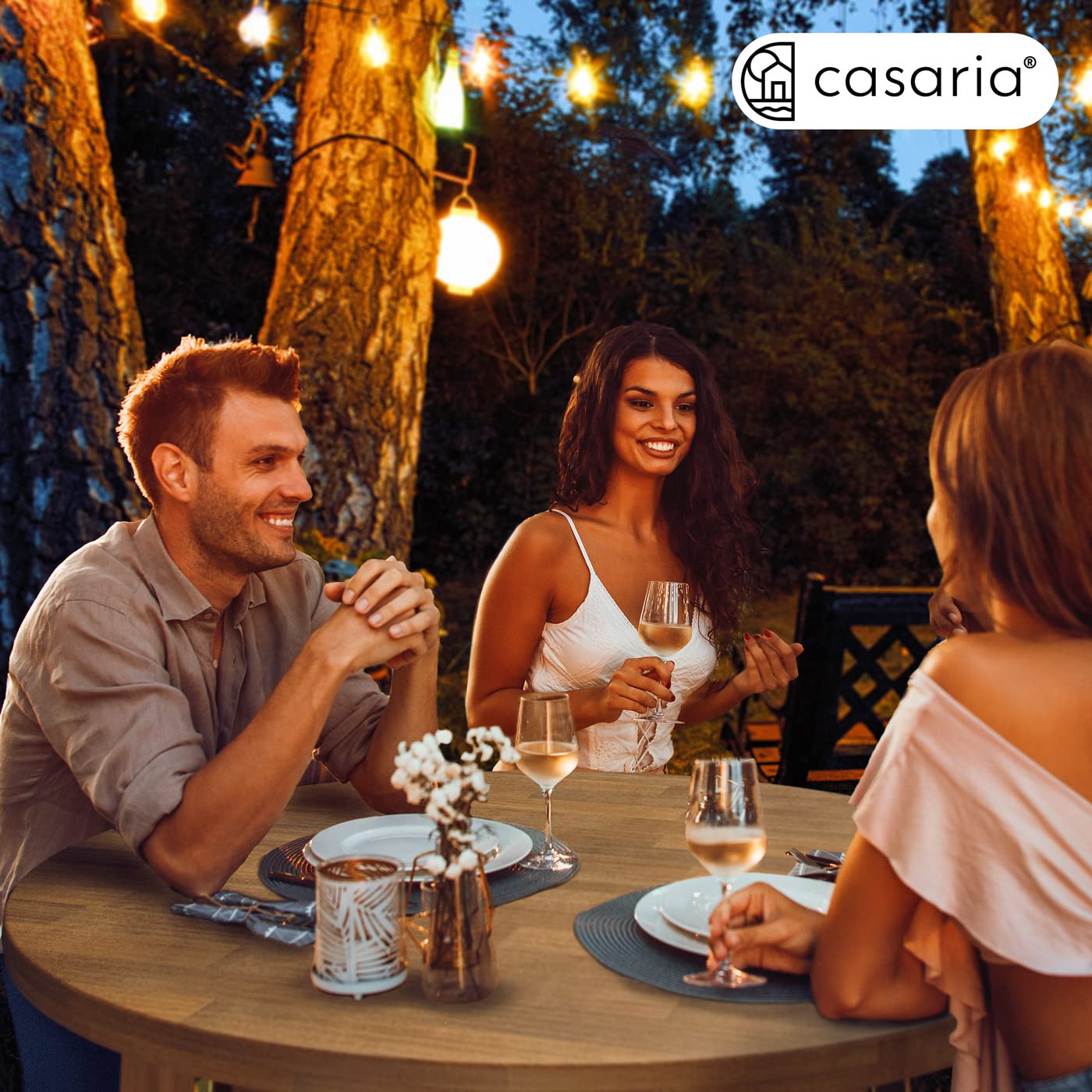 CASARIA® Mesa Alta Plegable de Madera Maciza para Exterior Jardín Eventos Ø80cm Tablero Redondo Color Natural