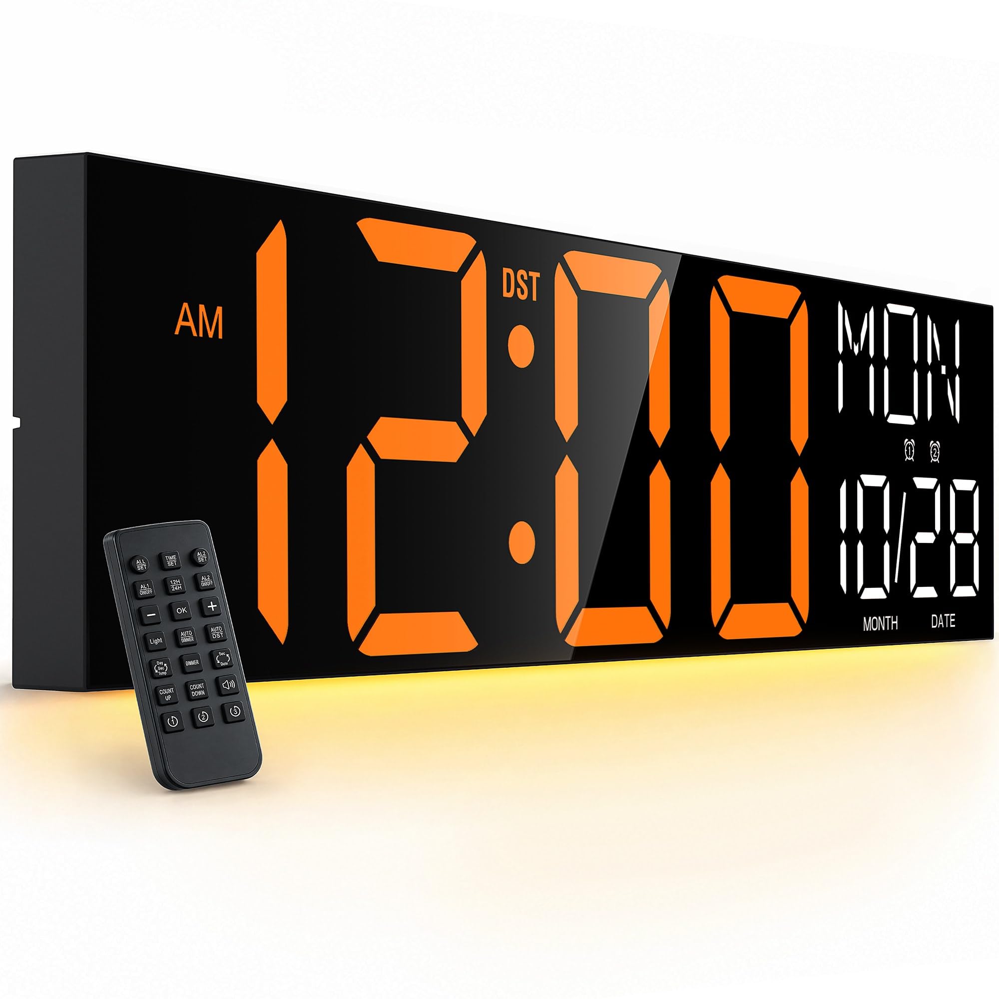 JALL 30" Oversized Digital Wall Clock with 7.3-inch Big Numbers, Extra Large Wall Clock with Remote for Church, Giant Wall Clock for Classroom, Garage, Office, Wall Decor, Orange White