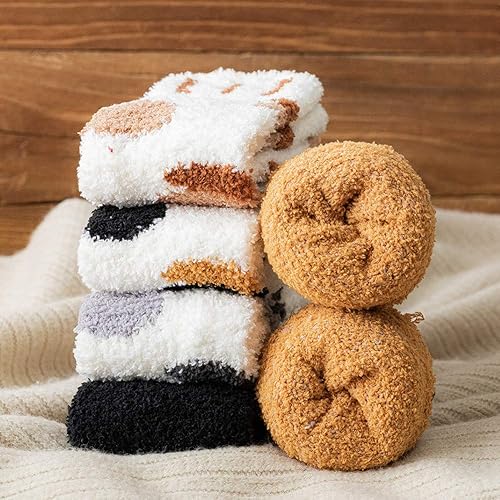 Miniatura 6 de Calcetines mullidos para mujeres, adolescentes, niñas, largos, lindos dibujos animados, animales, pata de gato, felpa, forro polar, calcetines