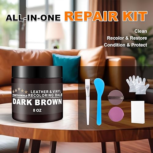 Miniatura 7 de STARTSO WORLD Kit de reparación de bálsamos de cuero para restauración de sofás marrón oscuro, sofá, restaurador de tinte de color para muebles, 8