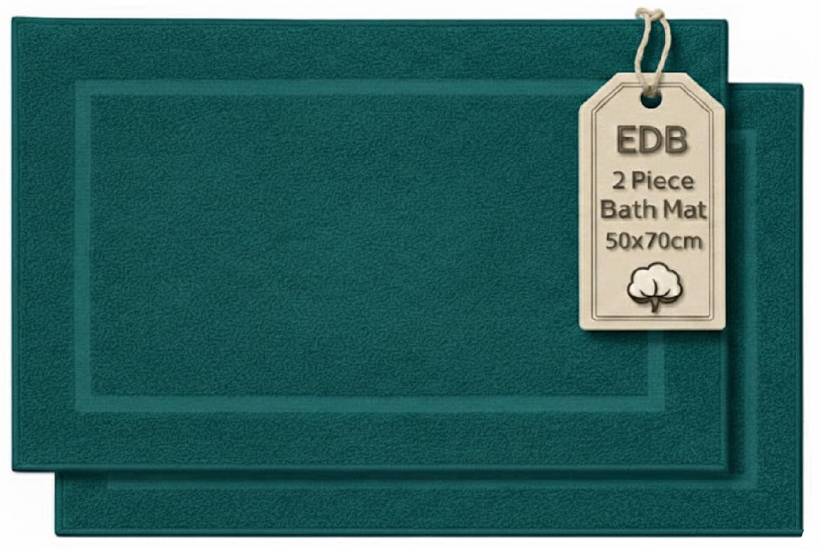 EDB Pack of 2 Terry Toweling Bath Mats Set 100% Cotton Maximum Absorbency Quick Dry 50 x 70 cm Machine Washable Soft 1000-GSM (Blue Lagoon)