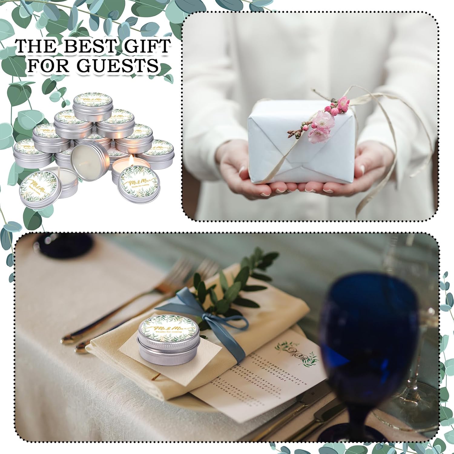 MTLEE Lavender Scented Soy Wax Wedding Candles, 50 Pcs Candle Favors for Guests, Aromatherapy Candles for Bridal Shower, Rustic Wedding Party