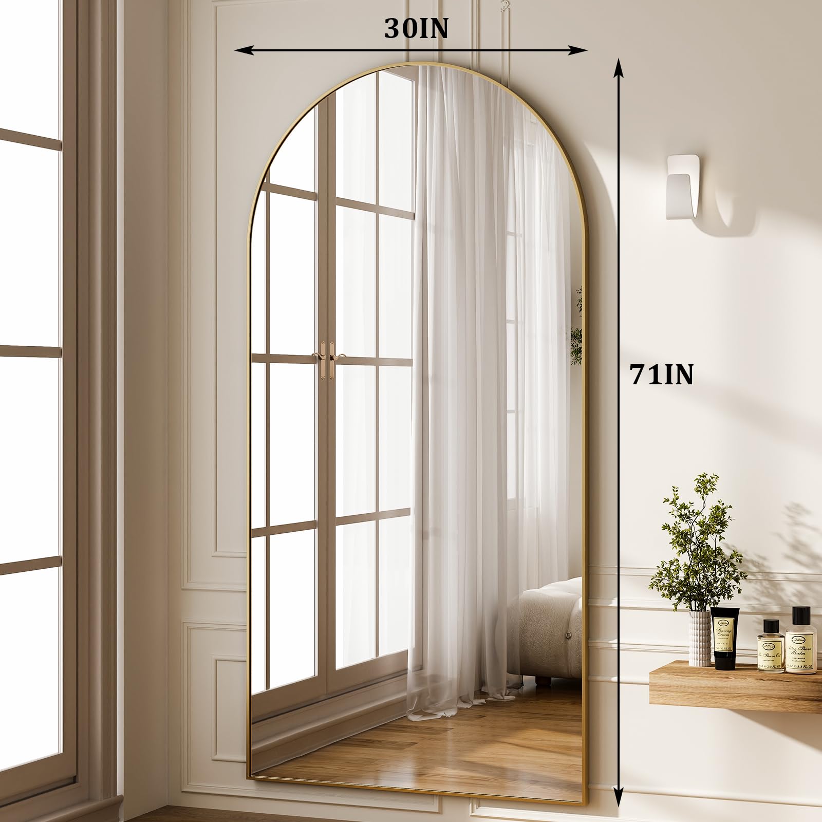 HARRITPURE 86x46 inch Full Length Mirror - Oversized Arched Mirror Aluminum Frame Full Body Floor Mirror with Stand for Living Room,Bedroom,Cloakroom,Gold: Gold 71"L x 30"W