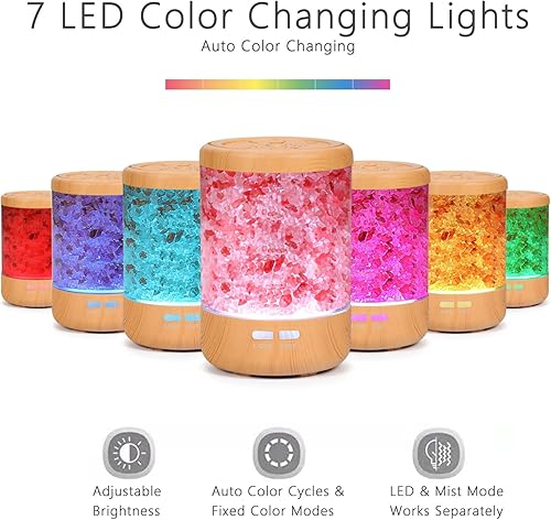 Miniatura 5 de Difusor de aceites esenciales para aromaterapia, difusor de cristal de sal rosa del Himalaya para aceites esenciales con 7 luces de color, 2 modos