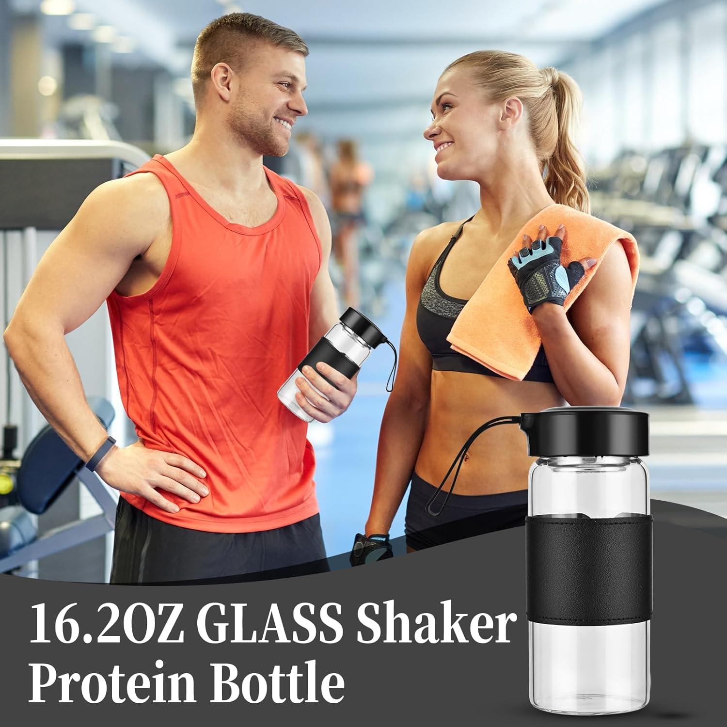 Small Glass Shaker Bottle, 2 Pack 16oz BPA Free Odorless Shaker Bottle with 304SS Mixing Ball and Removable Cleaning Brush for Fitness & Protein Shakes(Black-2Pack) - Image 5