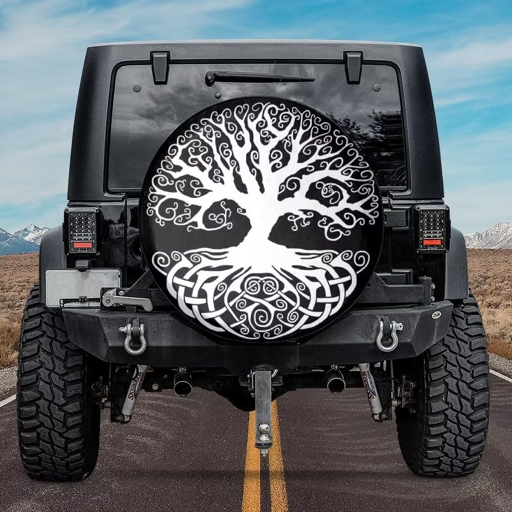 Universal Spare Tire Cover With Tree Of Life Design - Waterproof Wheel Protector For RV, SUV, Truck (7 Sizes)