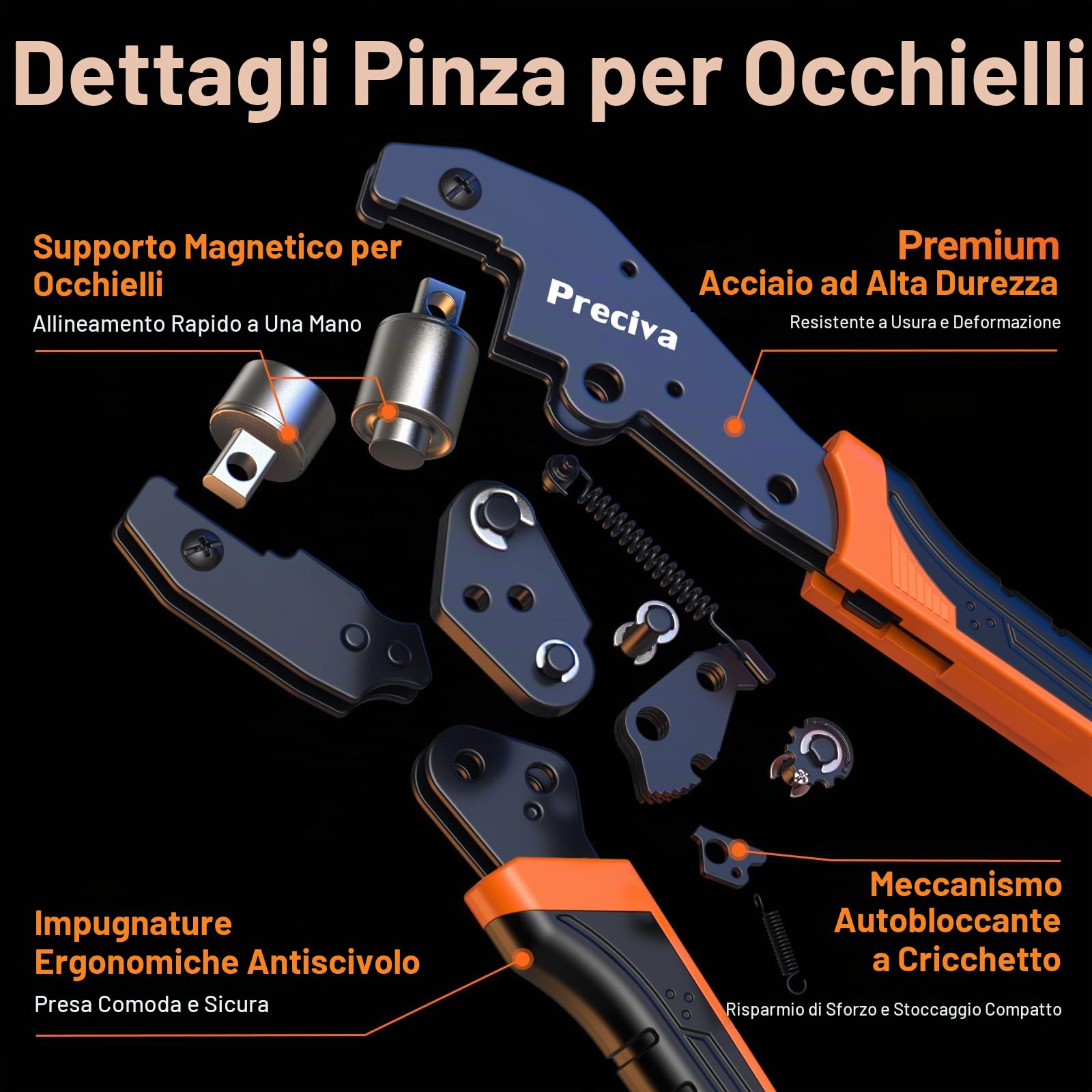 Occhielli per Teloni Professionali,Preciva Occhiellatrice con 300 Pezzi Occhiello (Ø interno 12mm), per Teloni Multifunzione per Pelle Telone Cartone PVC Tessuto e tende da sole etc.