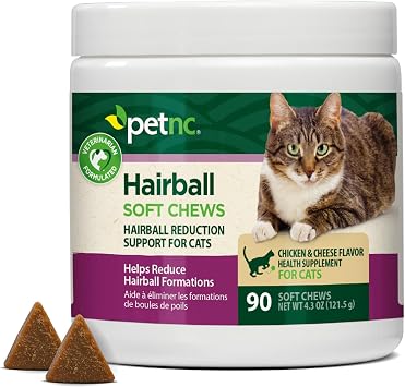 PetNC Hairball Soft Chews for Cats, Chicken & Cheese, 90 Count