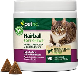 Petnc Hairball Soft Chews for Cats (90 Count), Helps Reduce Cat Hairball Formation with Mineral Oil & Black Pepper Extract, Chicken & Cheese Flavor, For Felines of All Ages & Breeds