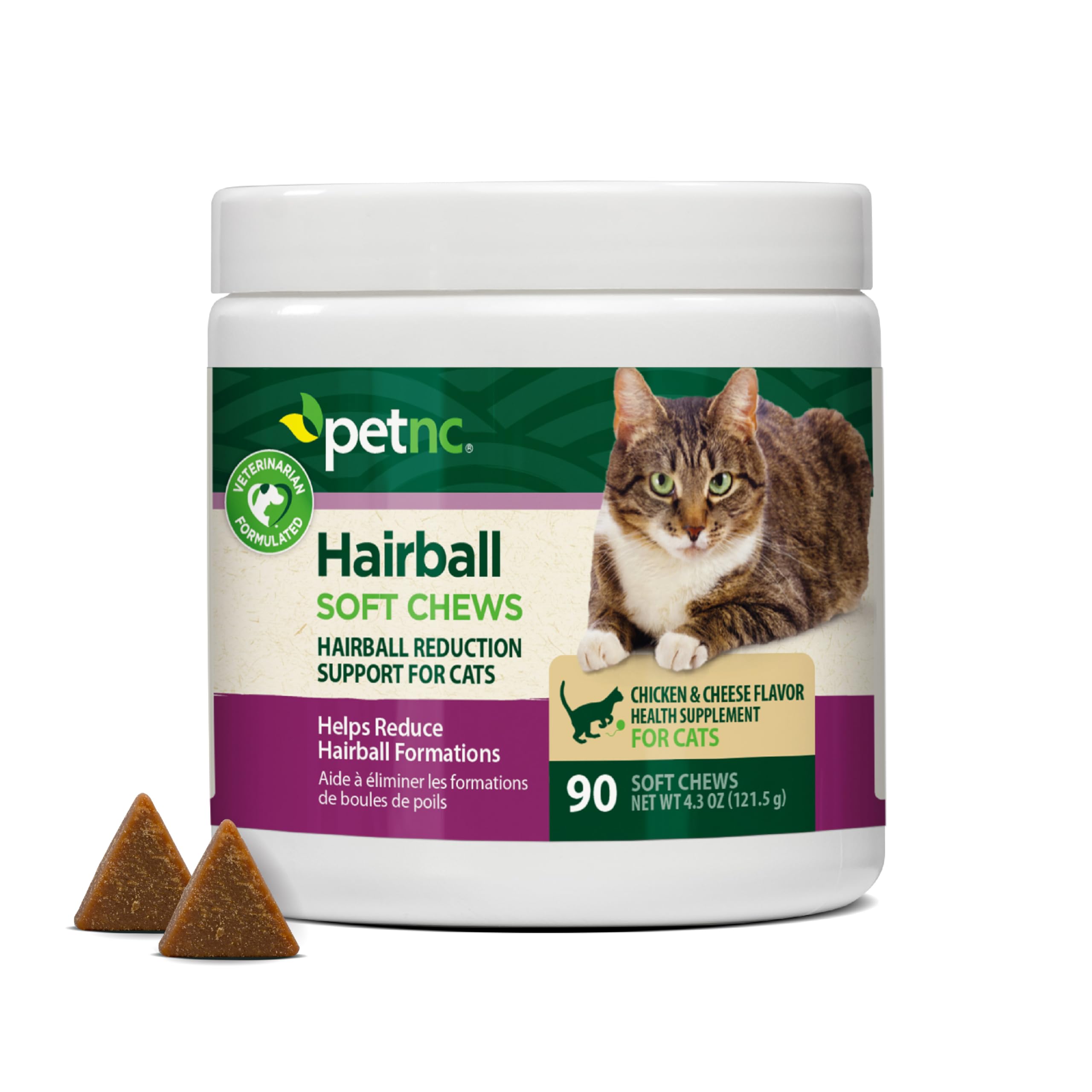 Petnc Hairball Soft Chews for Cats (90 Count), Helps Reduce Cat Hairball Formation with Mineral Oil & Black Pepper Extract, Chicken & Cheese Flavor, For Felines of All Ages & Breeds