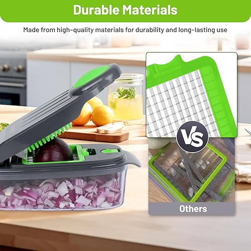 Miniatura 7 de Picador de verduras 13 en 1 picador de cebolla  Picador de verduras con recipiente  Picador de ensaladas  Cortador de patatas - Regalo para