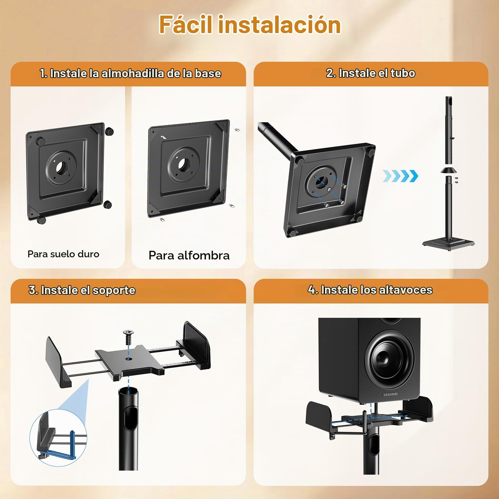 Soportes Altavoces Envolventes (Juego De 2), Soporte para Altavoces Universales con Altura Ajustable (86–109 Cm), Compatibles con Bose/Jbl/Sony, GestióN de Cables, Color Negro