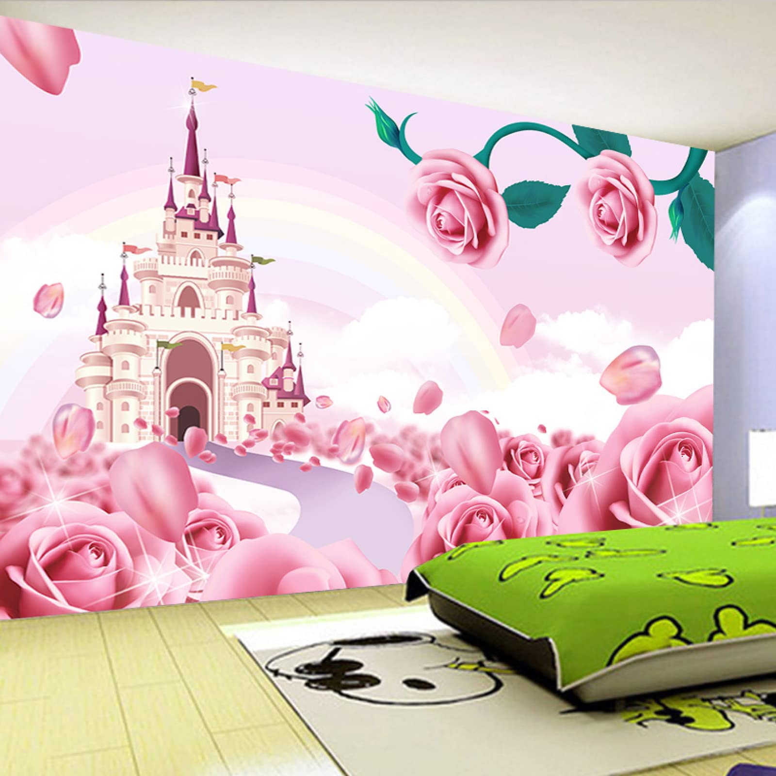 Papier peint mural 3D château rose en PVC pour une décoration intérieure chic