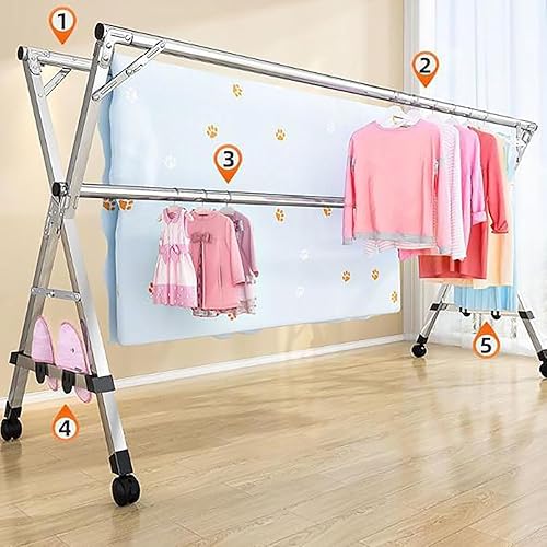 Miniatura 2 de Stainless Steel Clothes Drying Rack  Standing Garment RackPortable and Foldable, Adjustable Length, Easy to Move,for Laundry Rooms, Utility Rooms,