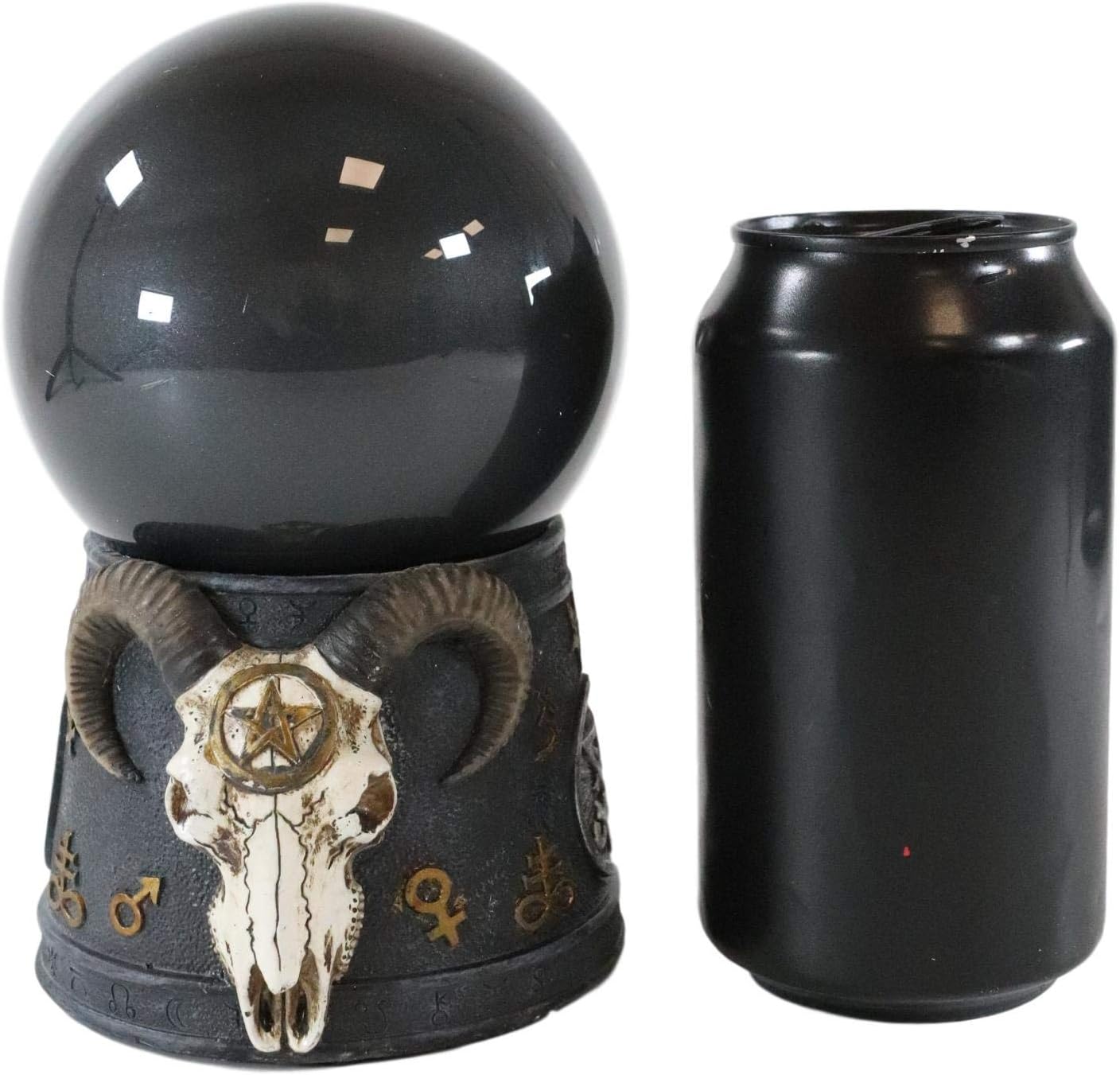 Ebros Sabbatic Goat of Mendes Samael Lilith Baphomet Skull with Pentagram Sigil Black Sandstorm Ball Decorative Statue 6" Tall LaVeyan Sand Storm Gazing Balls Accent