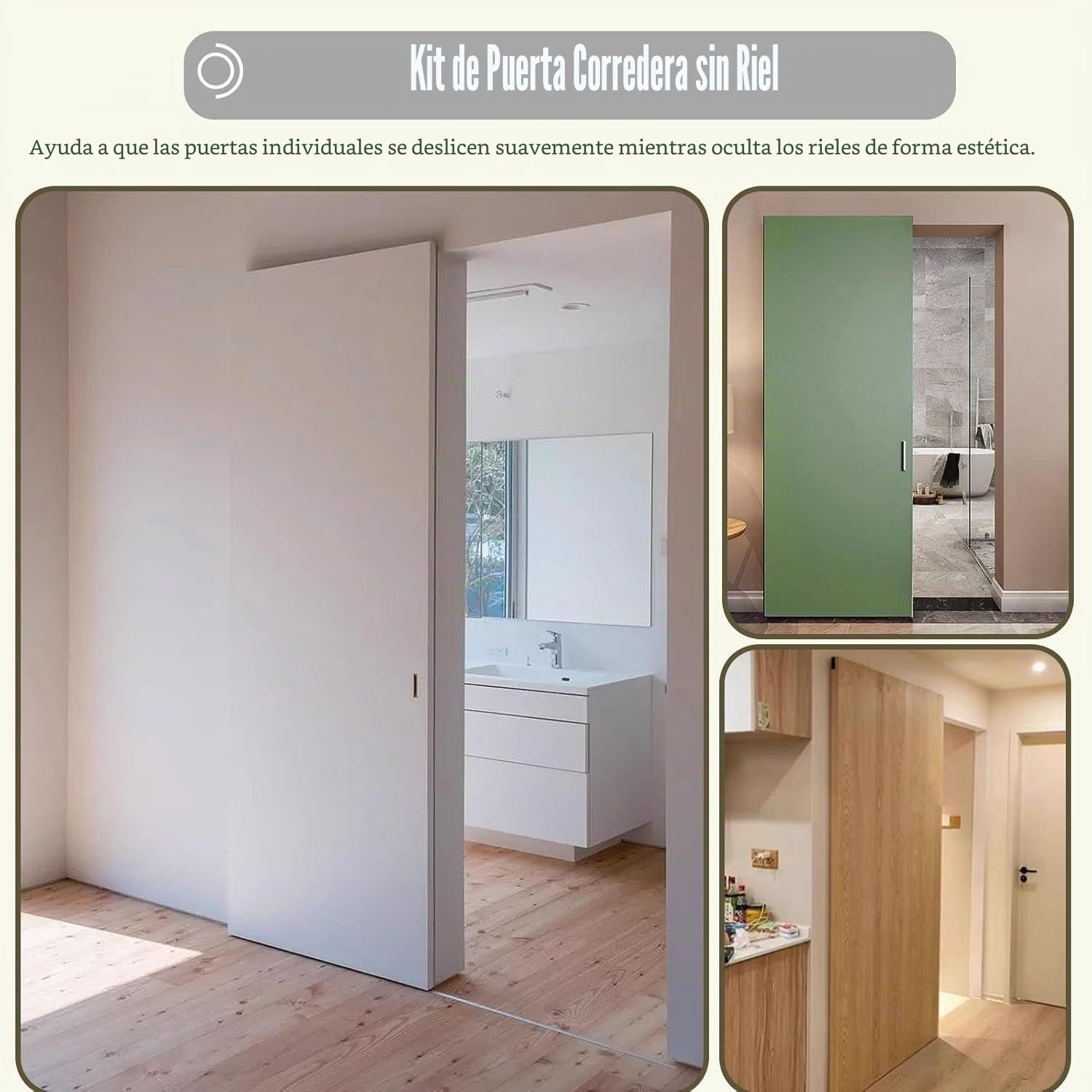 Kit de puerta deslizante - hardware de puerta deslizante oculta, con cierre suave,1.2m kit de puerta fantasma deslizante sin pista invisible, adecuado para puertas de madera individuales,1.2m/3.9ft