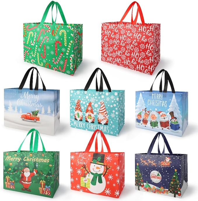AKEROCK Large Christmas Gift Bags, Freestanding Christmas