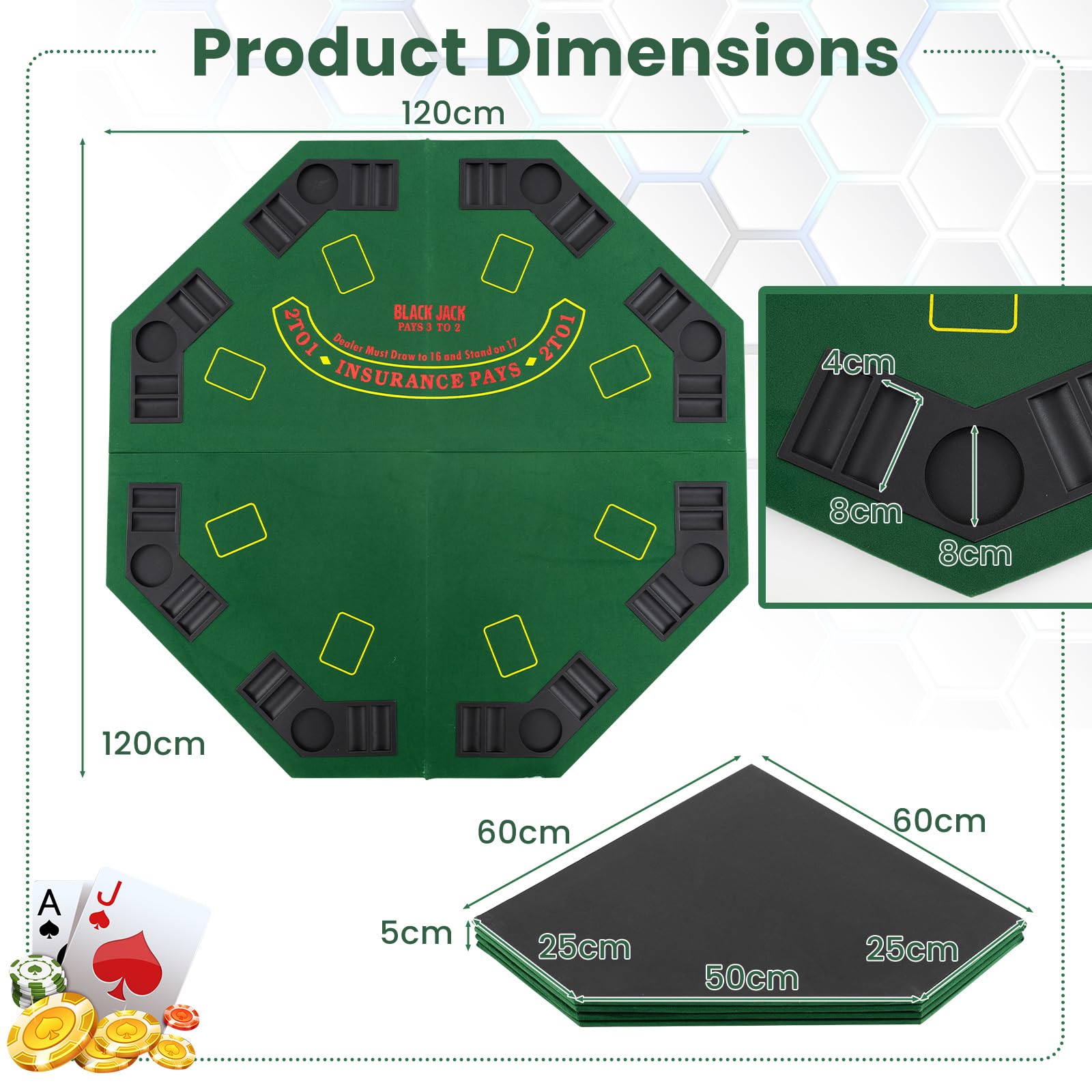 GOPLUS Mesa de Póker Portátil para 8 Jugadores, Tablero de Juego de 120 CM con Portavasos y Bandejas para Fichas, Bolsa de Transporte, Base Antideslizante, Diseño para Juegos en Familia, Casino