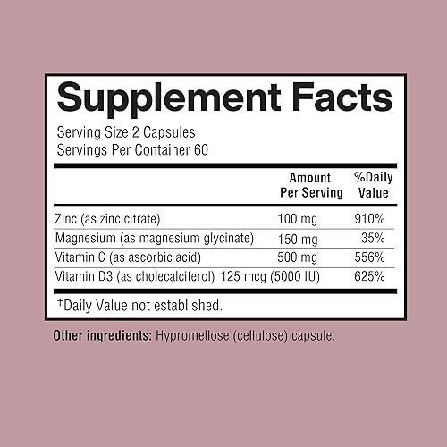 Miniatura 3 de Zinc, Zinc 100 mg, Glicinato de Magnesio 150 mg, Vitamina D3 5000 UI, Vitamina C 500 mg por porción, Apoyo inmunológico, refuerzo inmunológico,