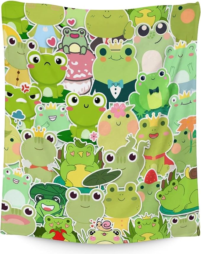 Frog Blanket Gifts - 50x60 Inches Cute Throw for Girls & Boys - Colorful Soft Fuzzy Blankets for Bed, Couch & Living Room
