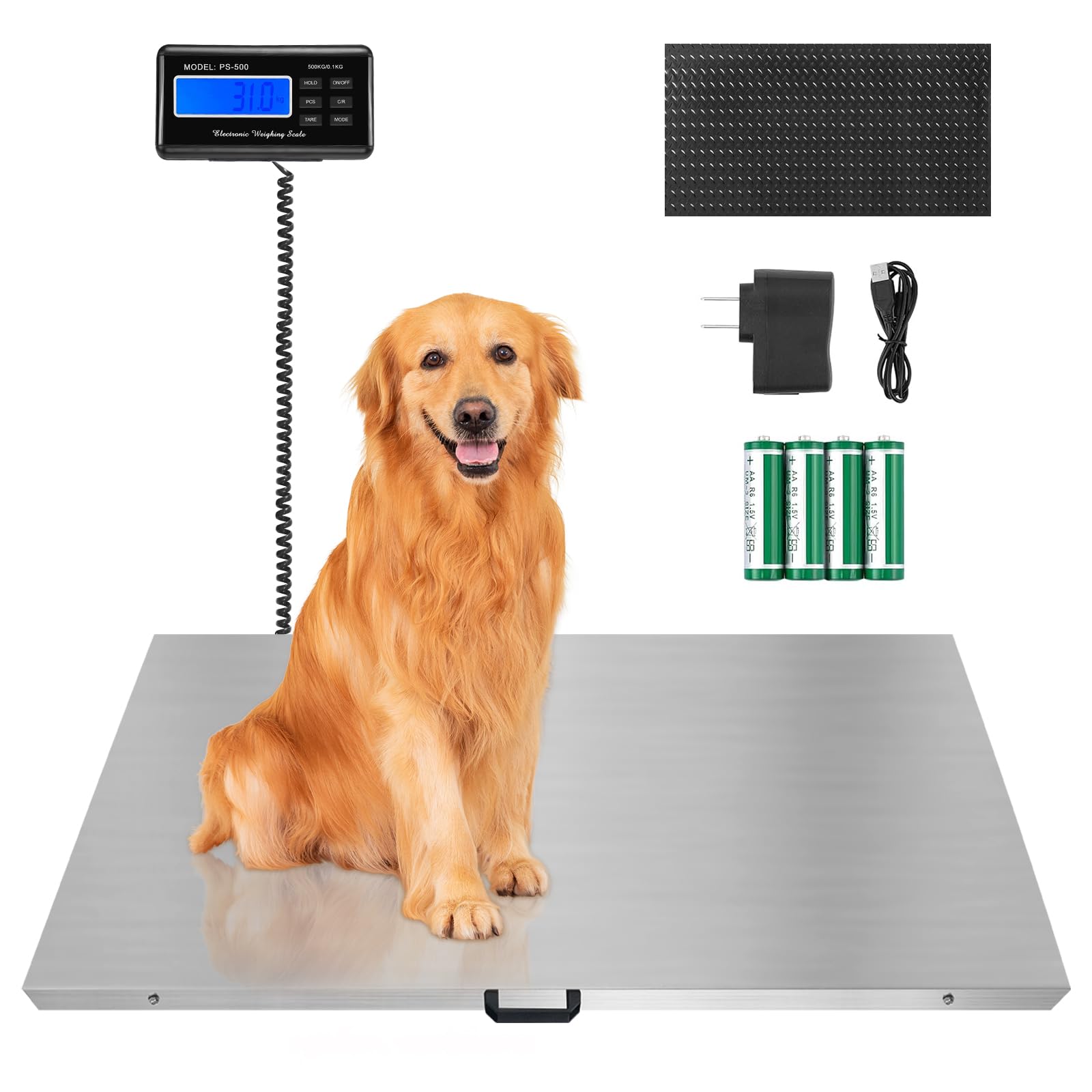 Báscula para mascotas para perros grandes, báscula de perro de 1100 libras x 0.25 libras para razas grandes, báscula de ganado, báscula de animales, báscula para cachorros, 3 modos de pesaje, LB, KG