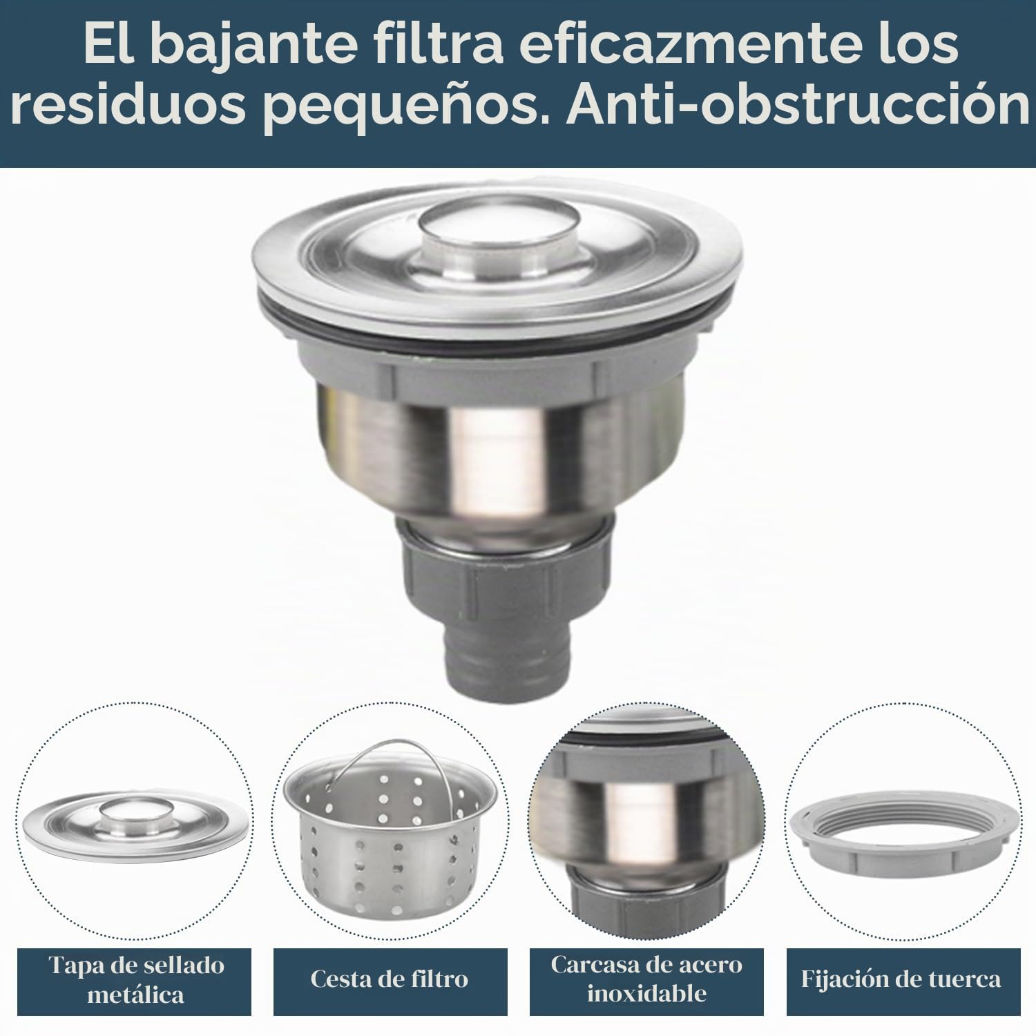 Manguera de Desagüe, Fregadero Doble Trampa de Residuos Tubo de Drenaje de Fregadero de Cocina Flexible Universal con Acero Inoxidable S Doblado para Baño Moderno