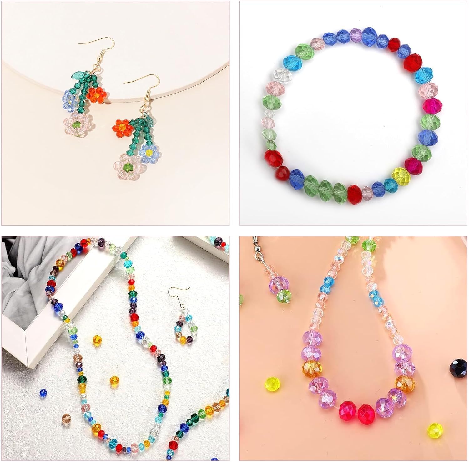 1400PCS Glass Beads for Jewelry Making, Assorted Size Colorful Faceted Crystal Beads for Bracelet Making, Glass Briolette Spacer Beads, Rondelle Crystal Loose Beads for DIY Crafts - Image 7