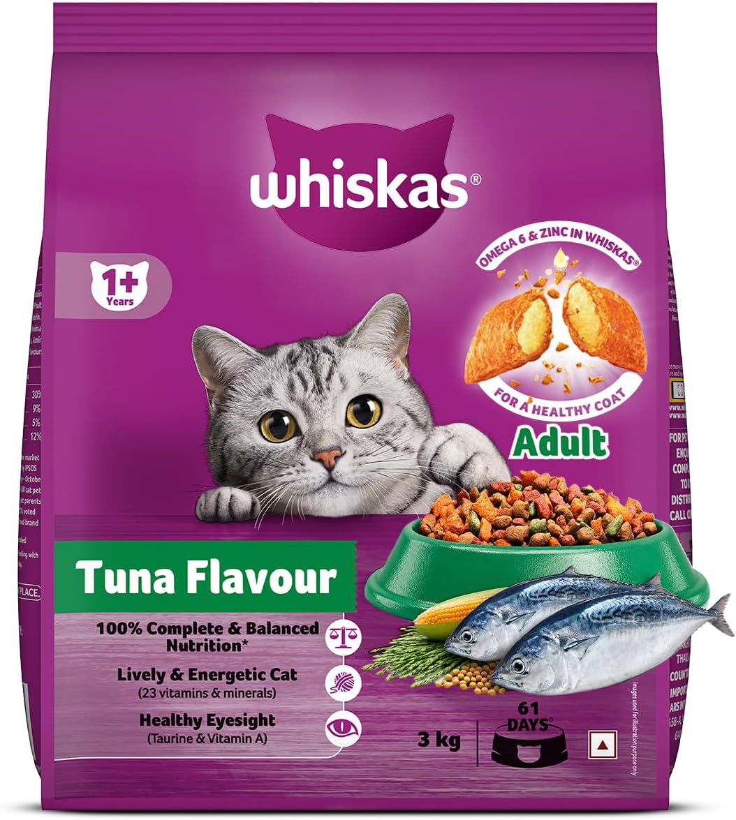 Adult (1+ Years) Dry Cat Food, Tuna Flavour, 3 kg, Contains 41 Essential Nutrients, Complete & Balanced Nutrition for Adult Cats
