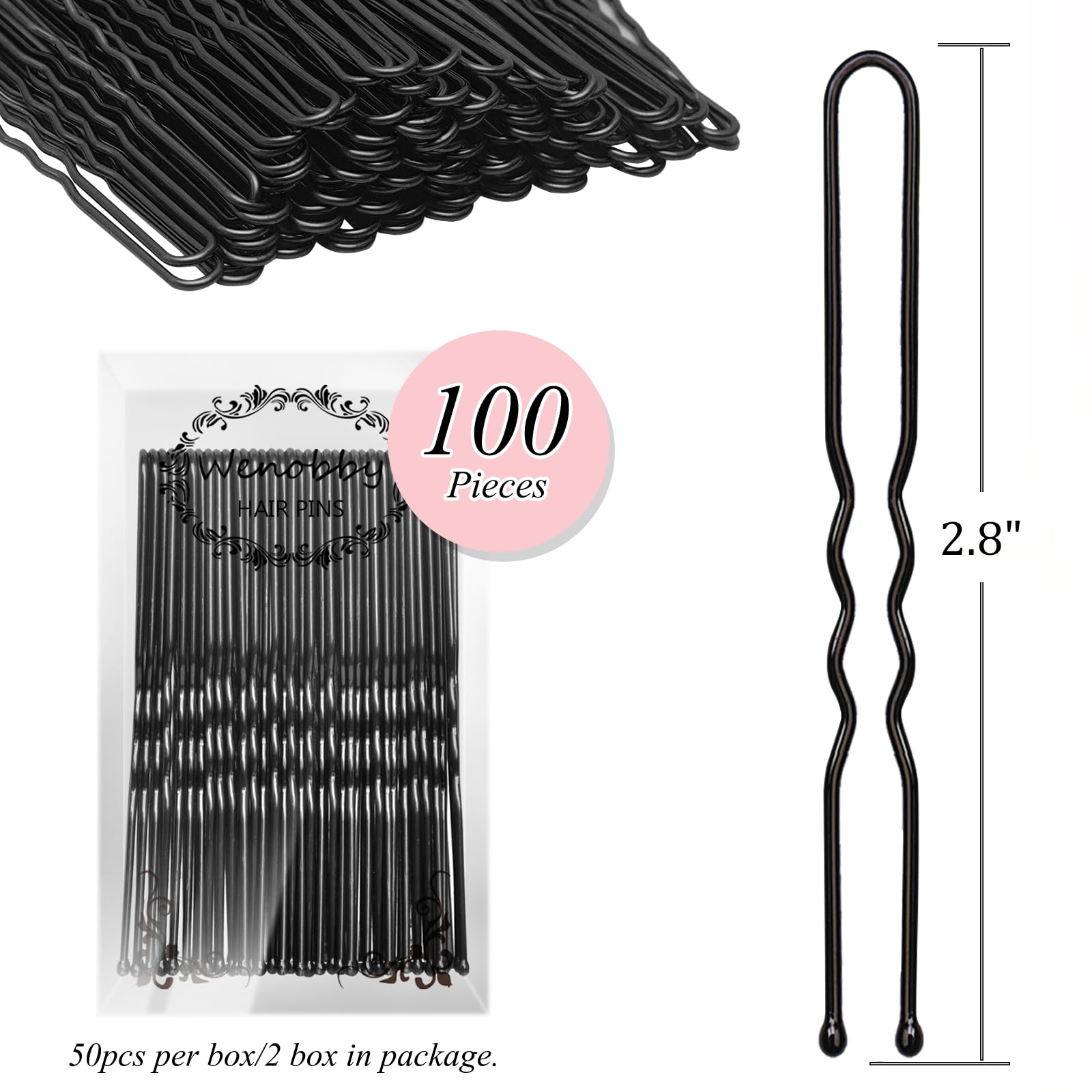 WenobbyWenobby - 40 horquillas para el pelo, color negro, 7 cm, Negro, 2 uds. por paquete,