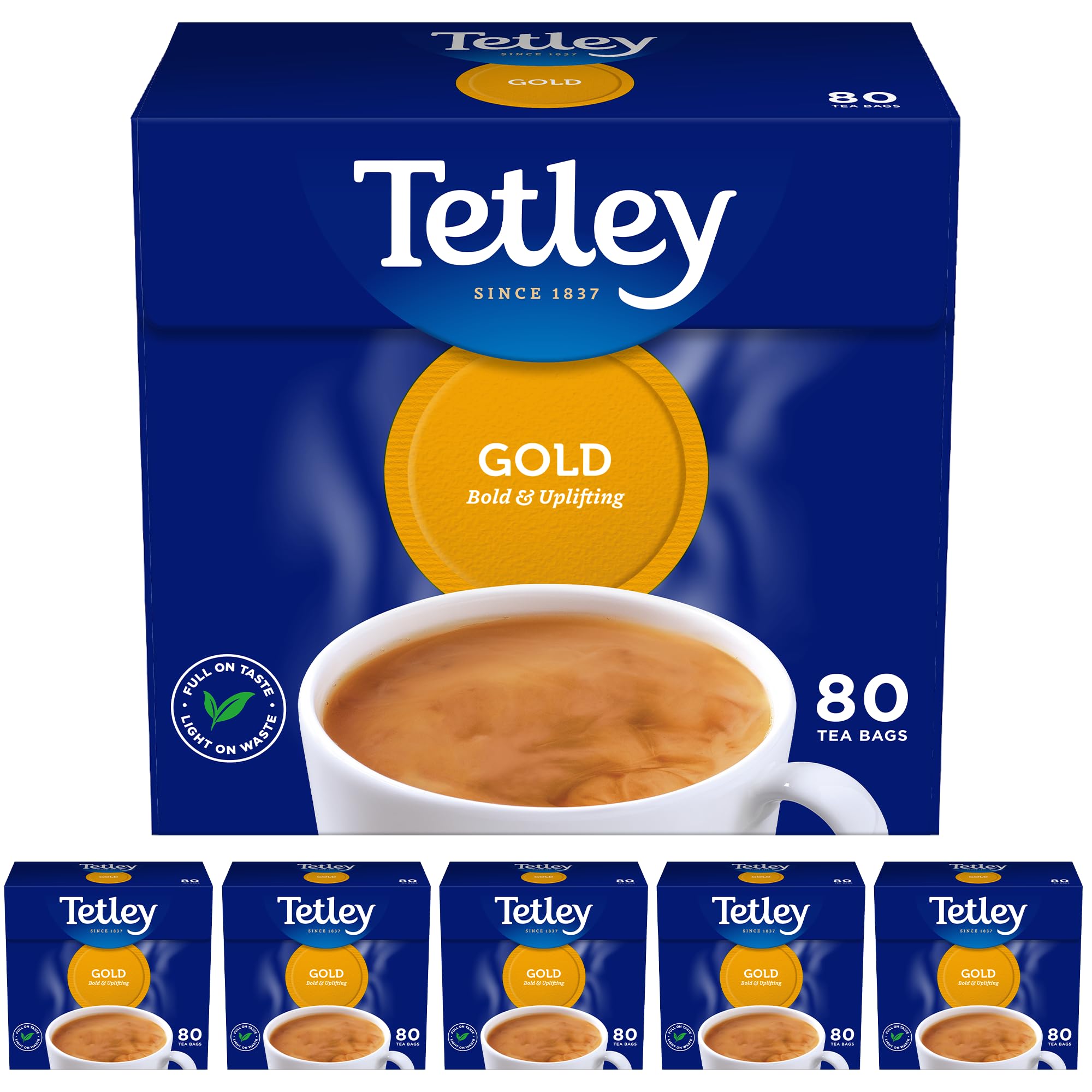 Tetley Gold Brew Black Tea Bags - Premium Blend of African & Assam Teas - Bold, Bright & Full-Flavoured - Rainforest Alliance Certified - 480 Teabags (6x80 Pack)