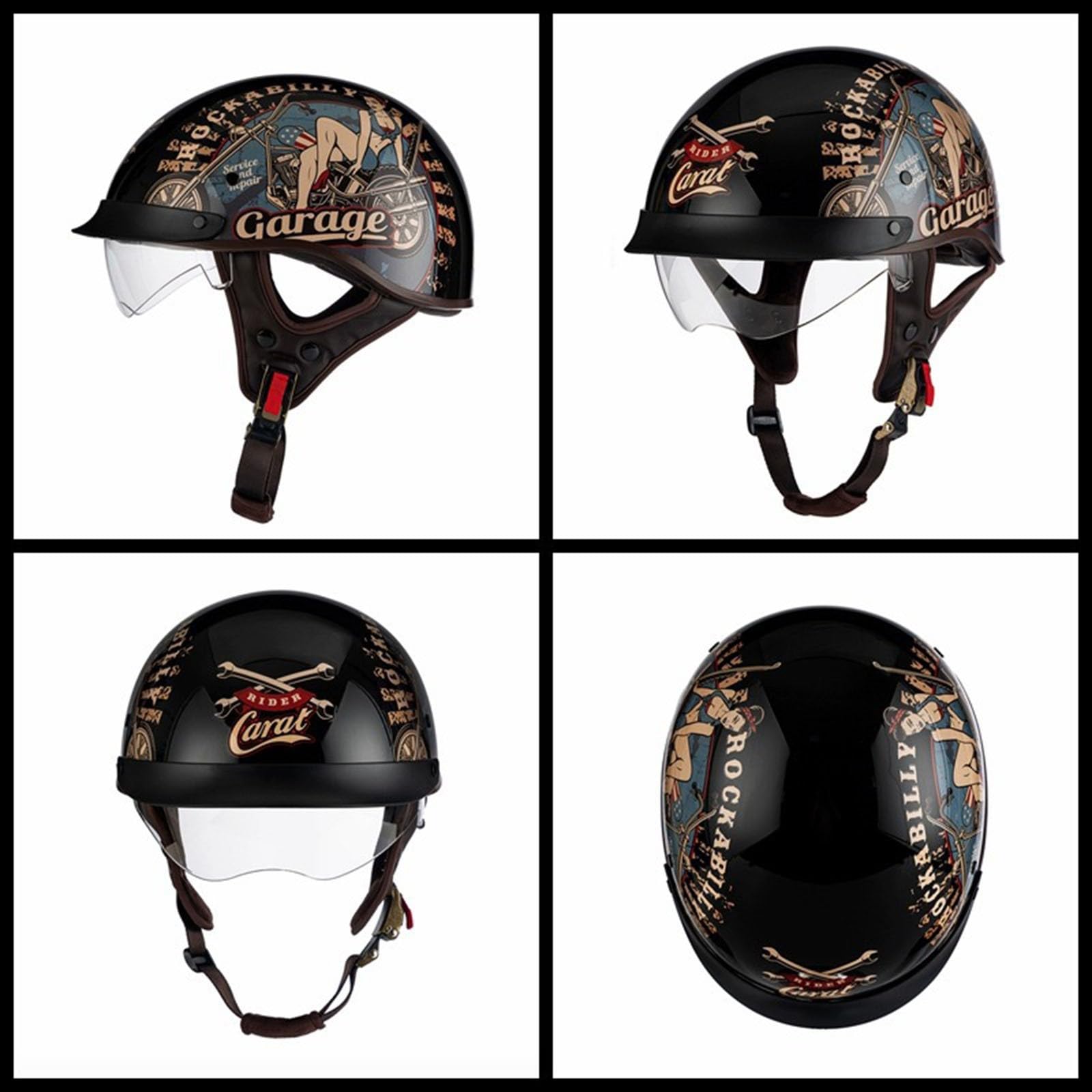 Casco Demi Jet Casco Moto Aperto Vintage con Visiera Caschi Cromwell ECE Certificato Scooter Cruiser Casco da Equitazione con Visiera