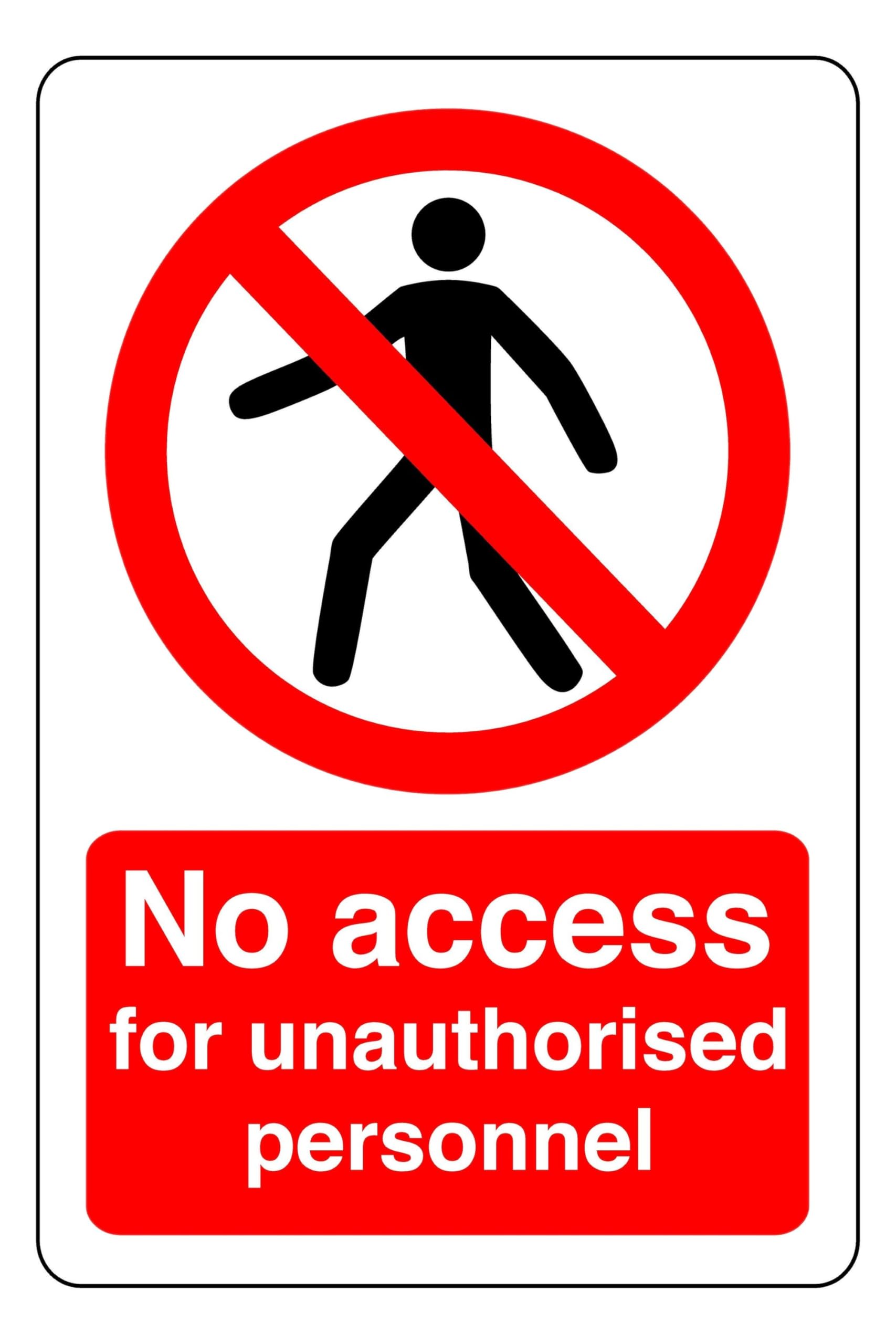 No Access For Unauthorised Personnel - safety sign - High tack self-adhesive sticker (300mm x 200mm) Viewing Distance within 7m.