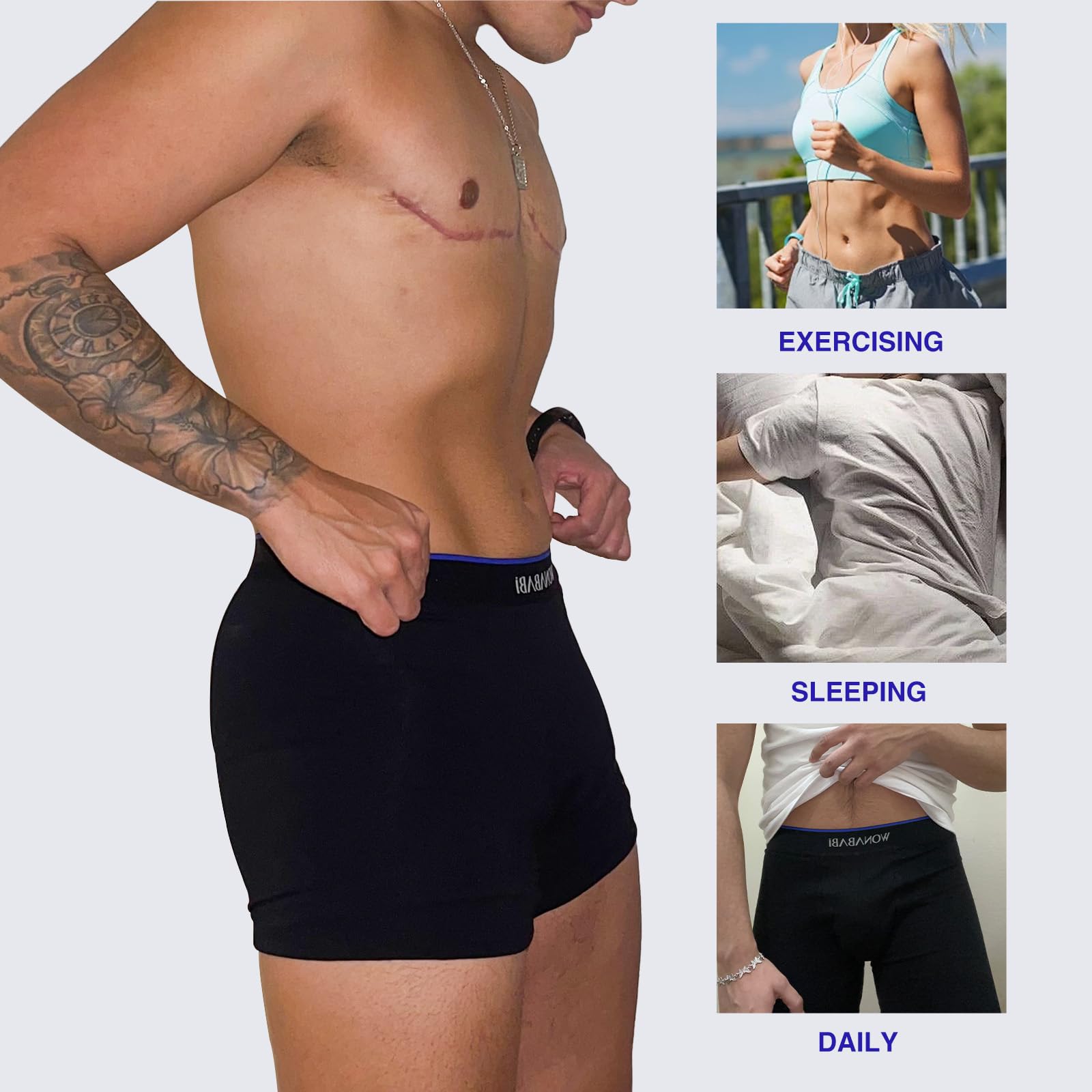 Wonababi Shortys pour transgenres - sous-vêtements Boxer sans frottement Doux et sans Genre